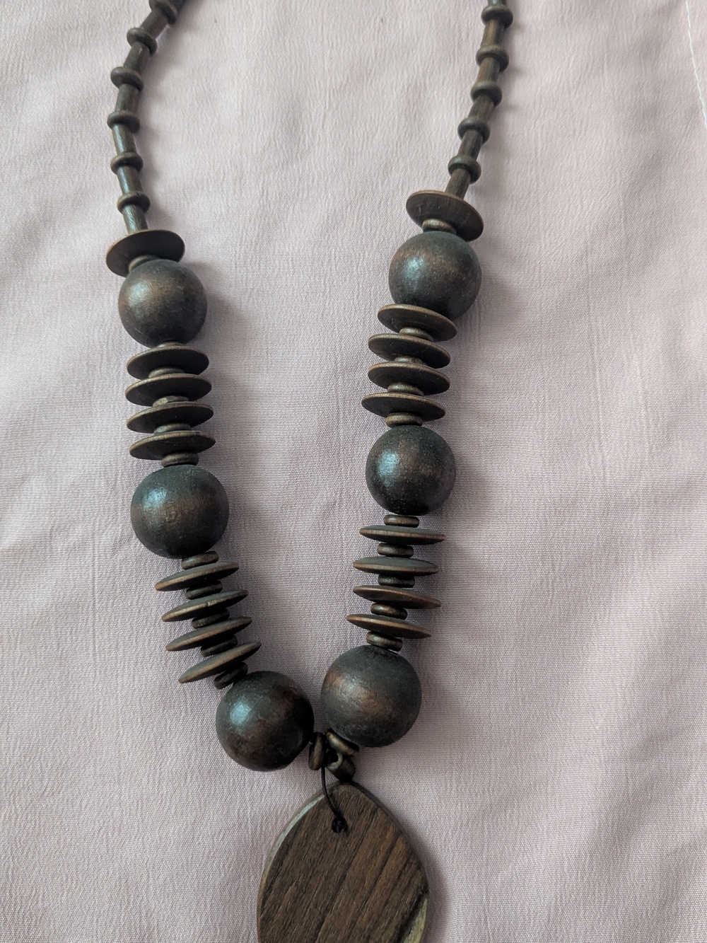 Wood Bead Pendant Necklace - Brown